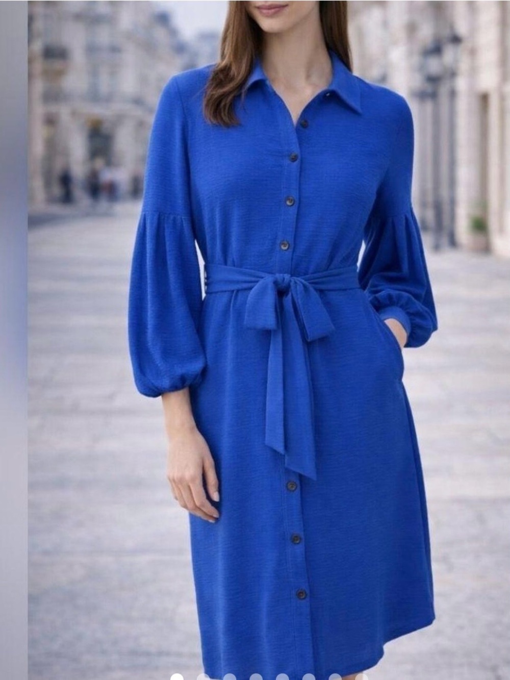 Calvin Klein Royal Blue Button-Front Tie-Waist Midi Dress